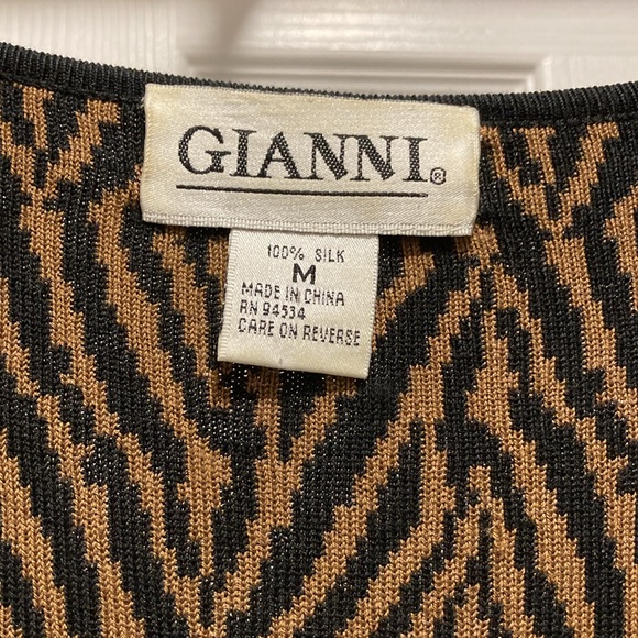Gianni Black & Copper Herringbone Design Elbow Length Silk Sweater - Sz M - Picture 2 of 9